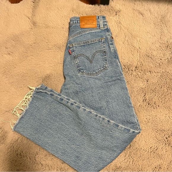 (SOLD) LEVIS Women's Ribcage Straight Joli Thorax Droit Dark Blue Jeans Size 25 - Picture 5 of 7